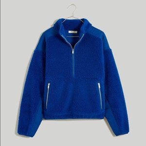NWT l Madewell l Faux Shearling Half-Zip Pullover l Small Noble Blue